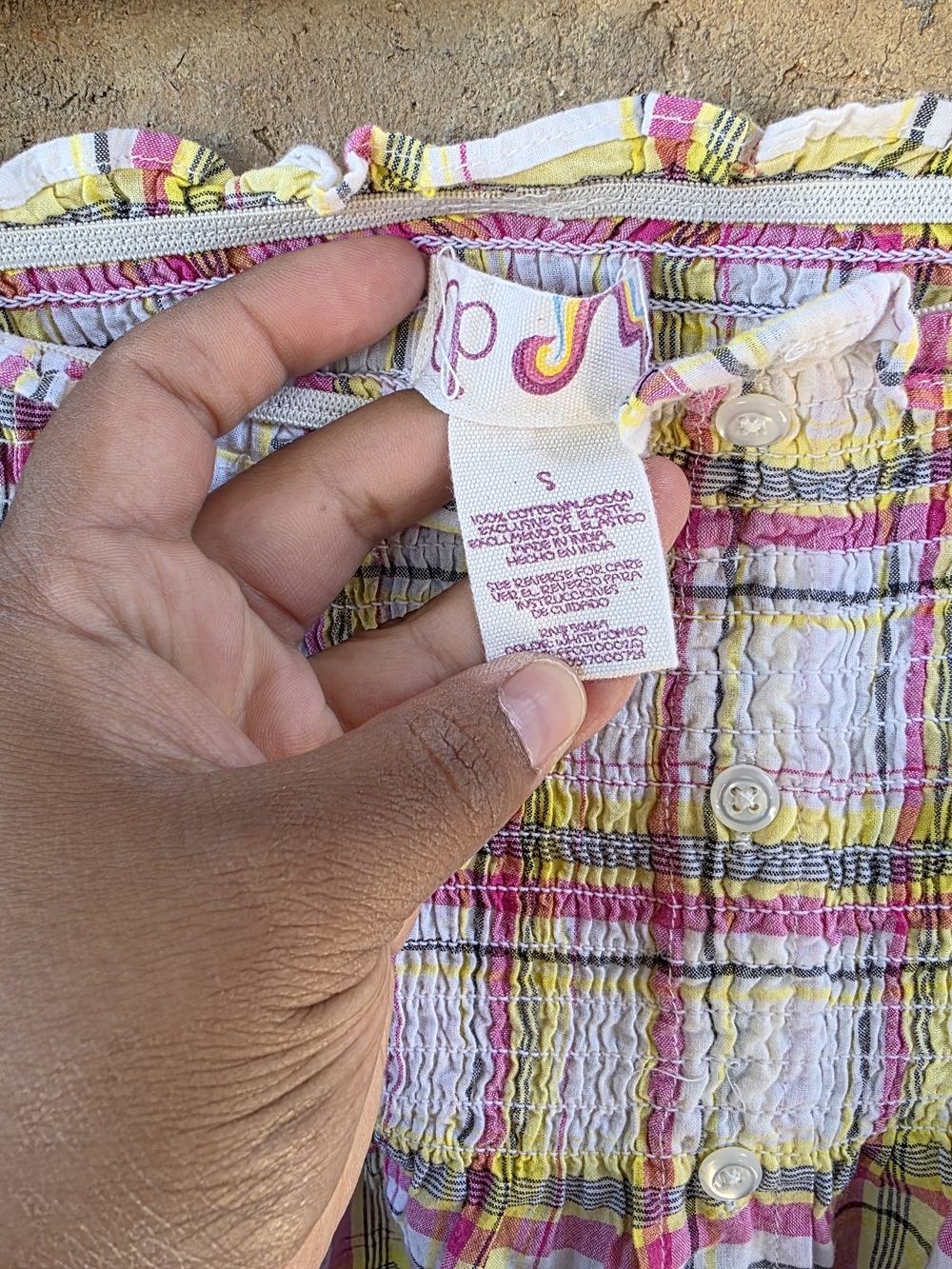 Op. Smocked Plaid Tube Top - Pink Yellow White - Size S - Picture 6 of 6